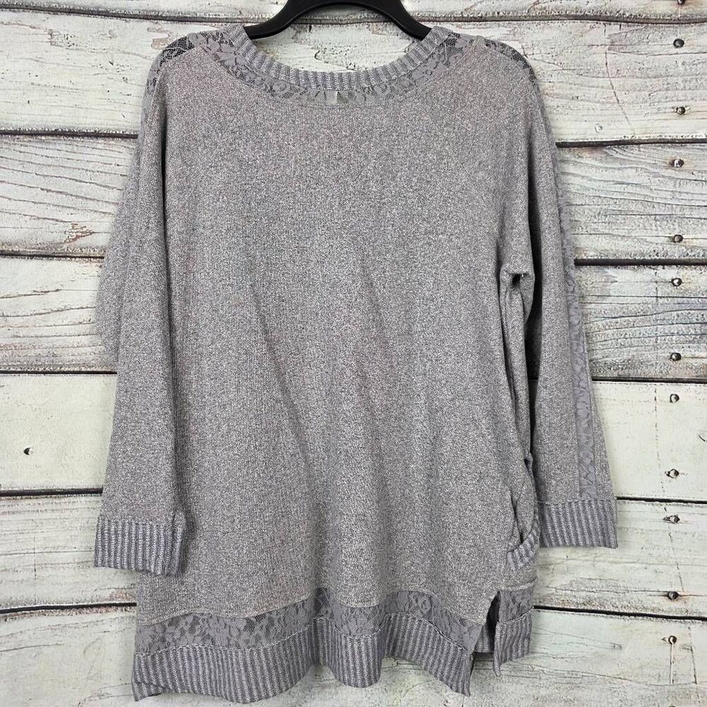 Maurices 1X Gray Lace Trim V-Neck Sweater - Picture 4 of 8